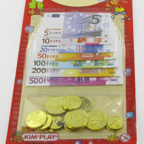 Assortiment de pièces et billets en euros (factice et non comestible)