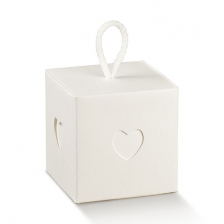 Boîte cube coeur et cordelette Blanc - pièce