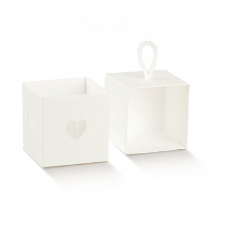 Boîte cube coeur et cordelette Blanc - pièce