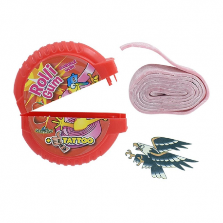 Rolli gum Funny Candy assortis et tattoo - présentoir de 30