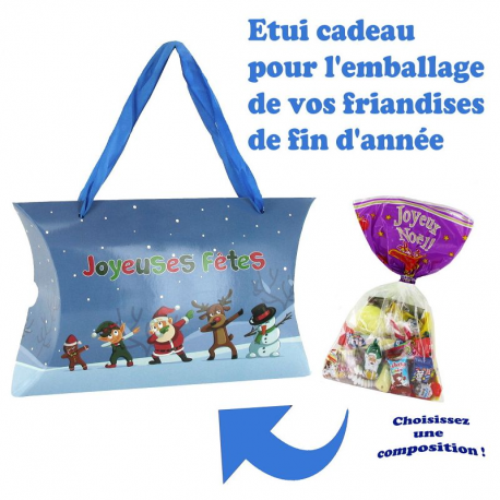 Etui cadeau avec anses ruban décor Noël 22x15cm