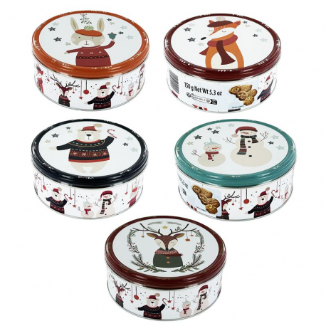 Boîte en métal décorée Winter Woodland garnie de biscuits danois - 150g