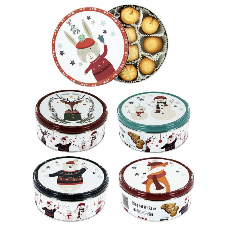 Boîte en métal décorée Winter Woodland garnie de biscuits danois - 150g