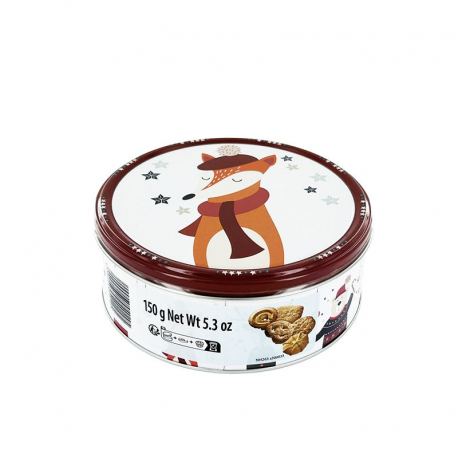Boîte en métal décorée Winter Woodland garnie de biscuits danois - 150g