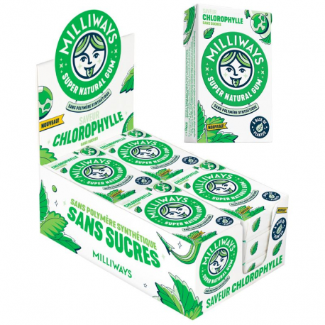 ~Milliways Gum chlorophylle SANS SUCRES - 10 dragées - Boîte de 12
