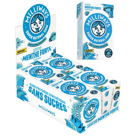 Milliways Gum menthe forte SANS SUCRES - 10 dragées - boîte de 12