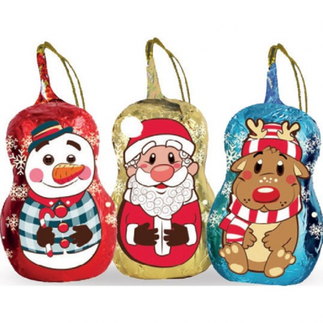 Amis de Noël en chocolat avec attache sapin 10g - 65 pièces