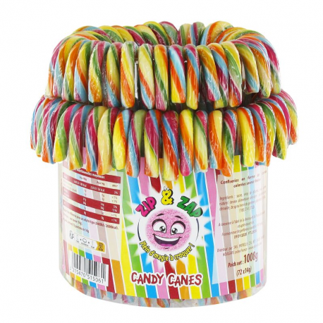 PRECOMMANDE Candy canes multicolores Fraise - tubo de 72