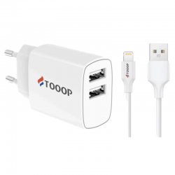 Kit Chargeur secteur 2 ports USB + câble USB-A vers Lightning (Apple)