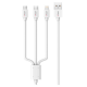 Câble 3 en 1 PVC blanc 1m (USB-A vers Micro USB, Type C et Lightning (Apple)