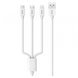 Câble 3 en 1 PVC blanc 1m (USB-A vers Micro USB, Type C et Lightning (Apple)