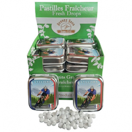 Pastilles menthe forte SANS SUCRE décor cyclisme - 24 boîtes