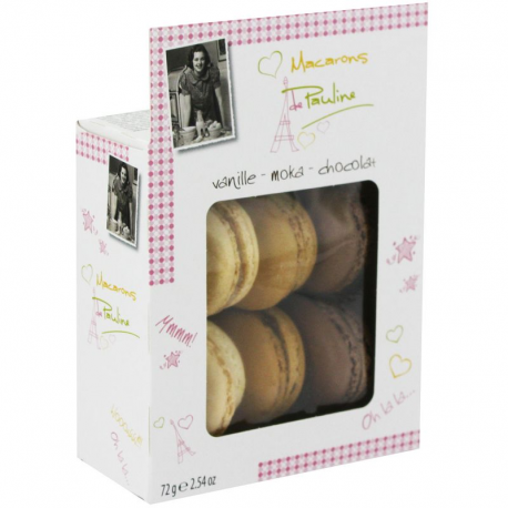~Barquette Macarons vanille chocolat moka 72g - carton de 12