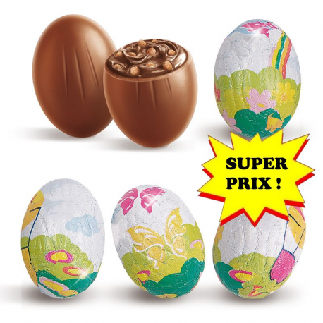 Oeufs chocolat au lait fourrés crème noisettes et céréales - carton de 5kg