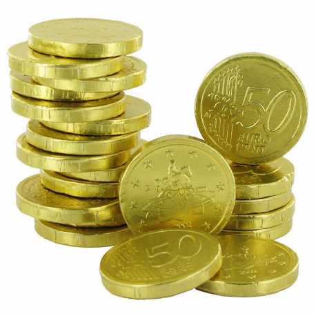 Piéces €uro or s/alu chocolat au lait 3g - carton de 5kg (1600 unités)