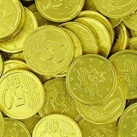 Piéces €uro or s/alu chocolat au lait 3g - carton de 5kg (1600 unités)