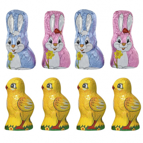 Poussins et lapins en chocolat s/alu à cacher - 360g