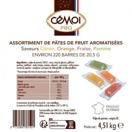 Pâtes de fruits pliées barre 20,5g - boîte distributrice de 220