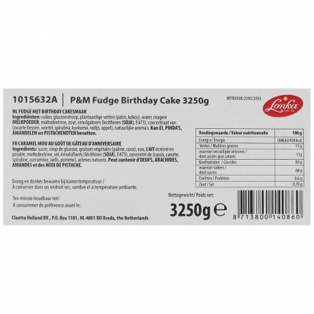 Caramels Fudge birthday cake - carton de 3.250kg