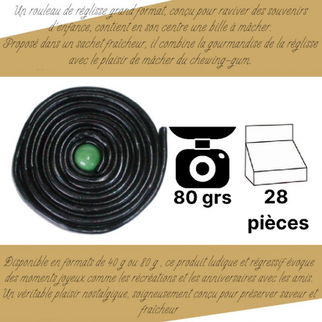 Rouleaux mètre réglisse GM avec bille gum 80g - NOUVEAU présentoir de 28
