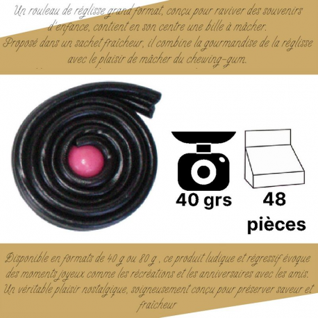 Rouleaux mètre réglisse PM avec bille gum 40g - NOUVEAU présentoir de 48