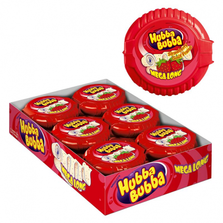 Hubba Bubba méga long Fraise 56g - 12 boîtes rouleaux