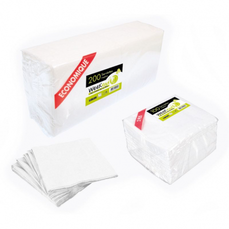 Serviettes blanches 30x30cm 1 Pli - 200 pièces