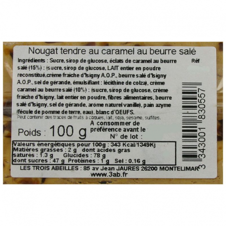Nougat tendre au caramel beurre salé - barre de 100g
