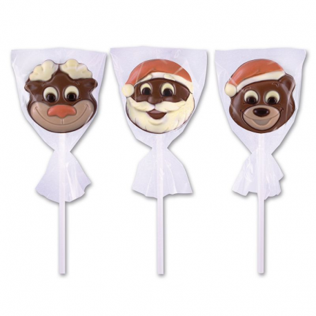 Sucettes Pères Noël, Oursons, Rennes assorties chocolat lait 18g PM - 36 pièces