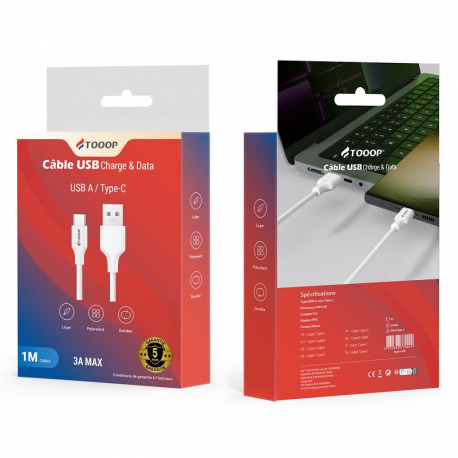 Câble USB-A vers Type-C en PVC Blanc 1m