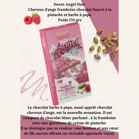 Chocolat Angel Hair pistache, framboise et barbe à papa - la tablette de 170g