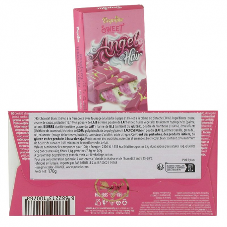Chocolat Angel Hair pistache, framboise et barbe à papa - la tablette de 170g
