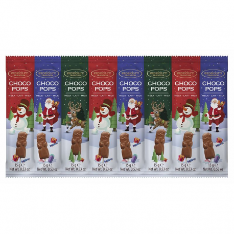 PRECOMMANDE Sucettes père Noël chocolat lait Choco Pops Excelcium - paquet de 8x15g