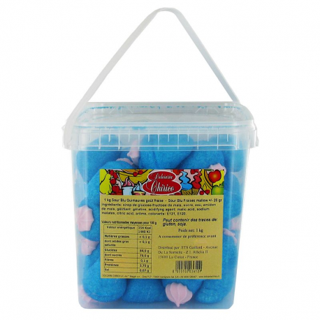 Fraises géantes bleues en guimauve 20g - boîte de 1kg