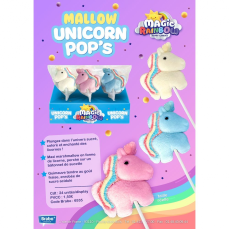 Sucette mallow pop Unicorn - Boîte de 24
