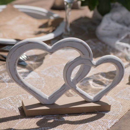 Double coeurs enlacés sur socle en bois - pièce