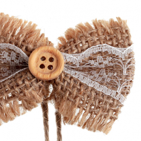 Noeuds en jute, dentelle et bouton sur lien - 6 pièces