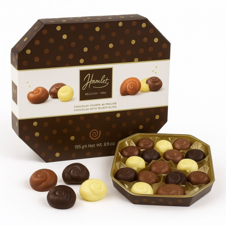 Escargots en chocolat fourrés praliné - boîte de 195g