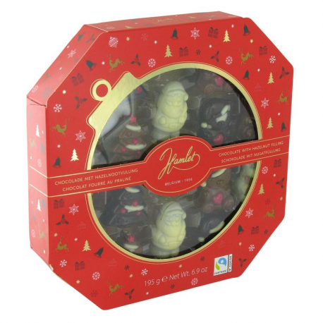 Figurines de Noël décorées en chocolat praliné - boîte boule de Noël de 195g