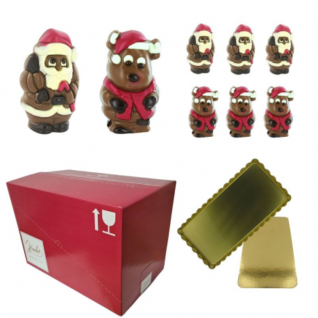 Moulages Pères Noël et Elans en chocolat décoré 55g - plateau de 36