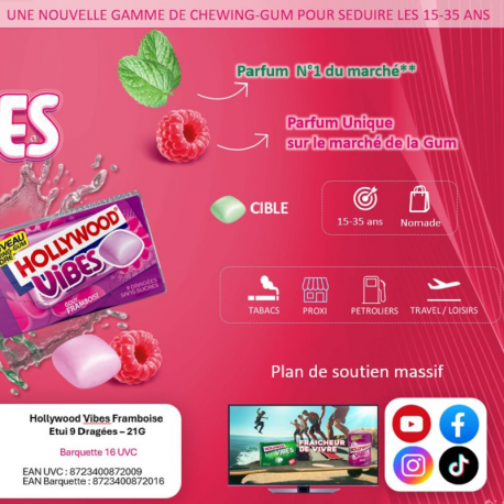 Hollywood Vibes sour berry goût Framboise SANS SUCRES - 16 étuis