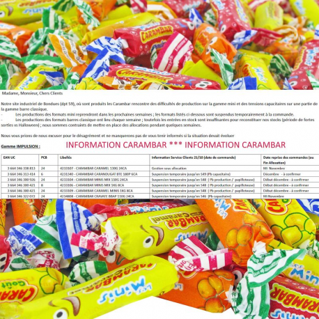 Carambar mini mix assortis 1Kg (environ 260 pièces)
