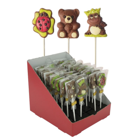 ~Sucettes Animaux en chocolat décoré 15g - boîte présentoir de 36