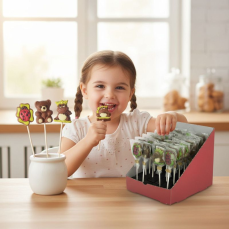 ~Sucettes Animaux en chocolat décoré 15g - boîte présentoir de 36