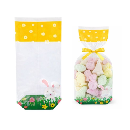 Sachets Lapin de Pâques fond carton 100x220mm - boîte de 100
