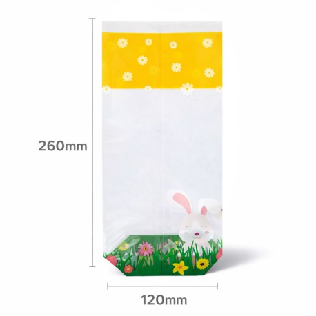 Sachets Lapin de Pâques fond carton 120x260mm - boîte de 100