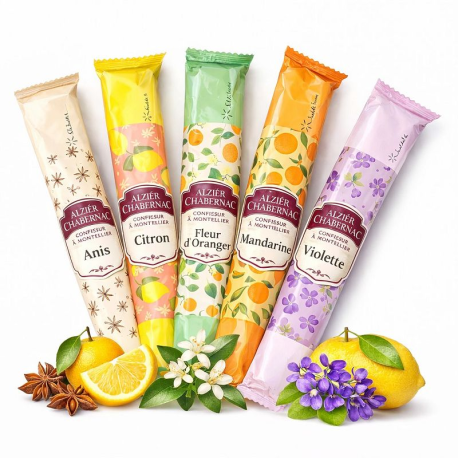Lot de 10 lanières guimauve Auzier 32g - assortiment de 5 parfums (2 de chaque)