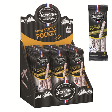 Mini sticks saucissons nature en blister de 3 Savernou - Display de 24