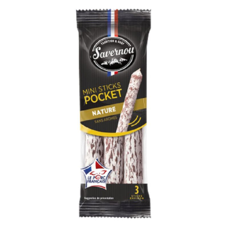 Mini sticks saucissons nature en blister de 3 Savernou - Display de 24