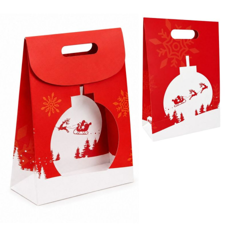 Pochette cadeau carton ROUGE avec fenêtre décor Noël - pièce
